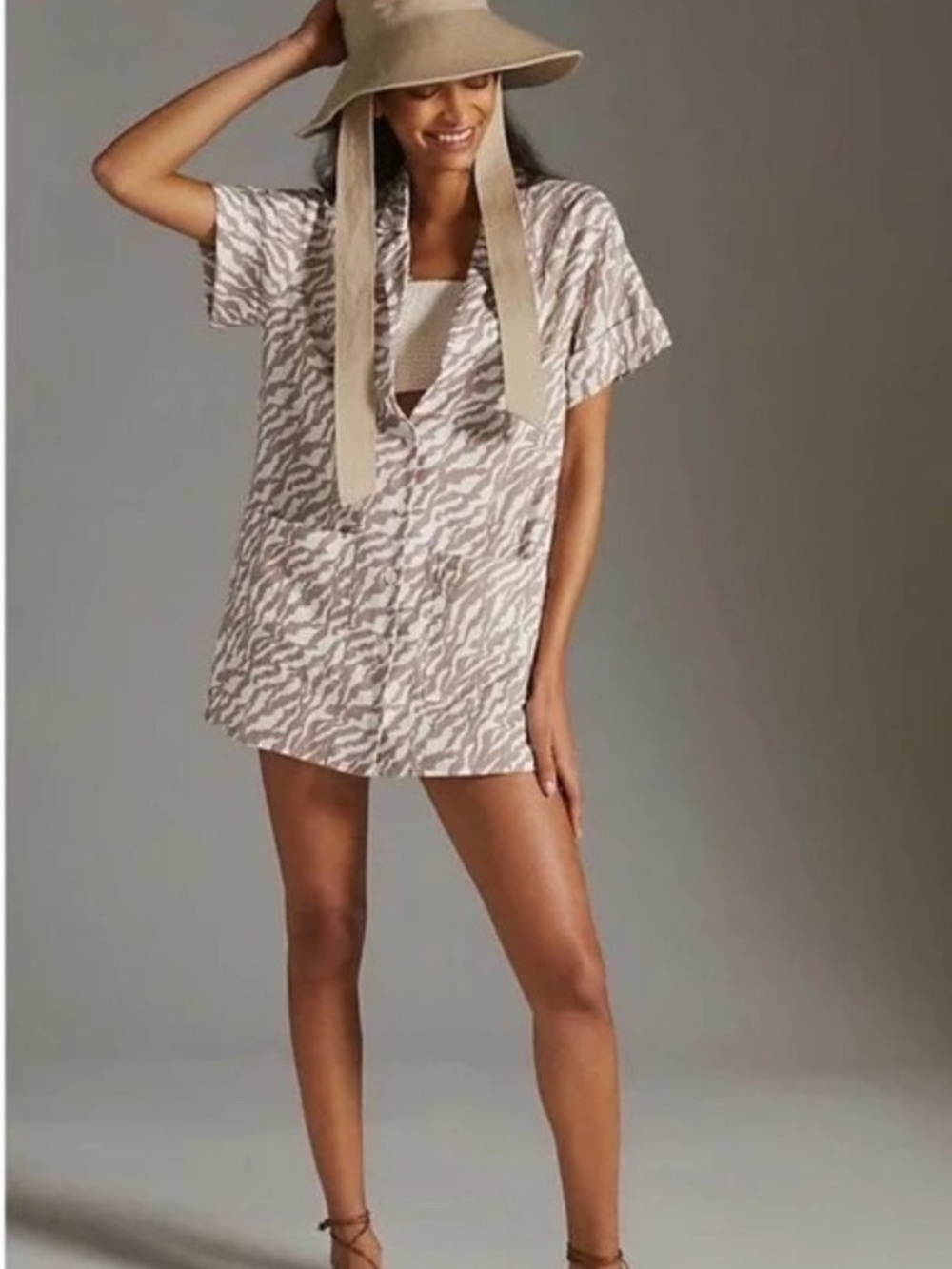 Anthropologie Amadi Zebra Print 100% Cotton Shirtdress Sz M Pockets Safari Boho